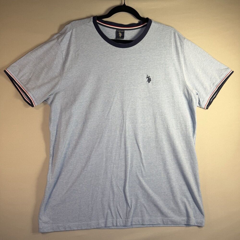U.S. Polo Assn T-Shirt Mens LG Blue Ringer Crewneck Short Sleeve Tee Logo